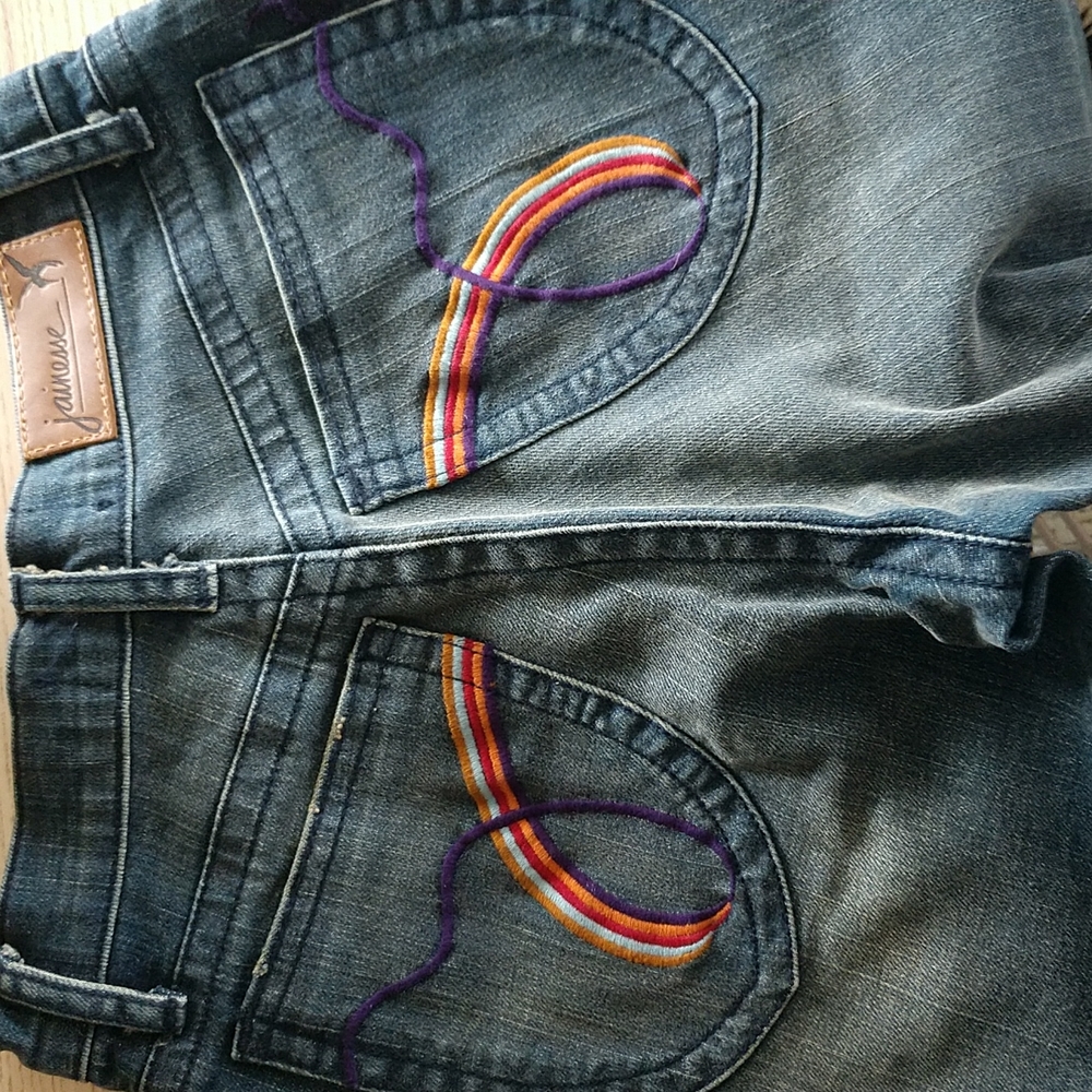 Jainesse NWOT High Waisted Women's 70’s style Jeans Pants Rainbow Pattern Sz 24